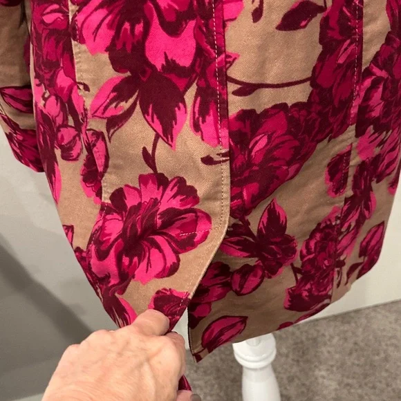 Merona Pink Floral Moleskin Cotton Trench Coat - M - Picture 5 of 10
